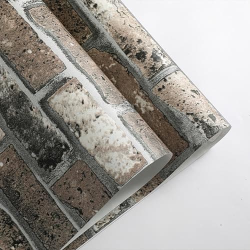 Rustic Brown 3D Brick & Stone Pattern Effect Wallpaper - Non-Woven Fabric, Industrial Anti-Fouling Texture, Vintage Slate for Living Room, Bedroom, Fireplace
