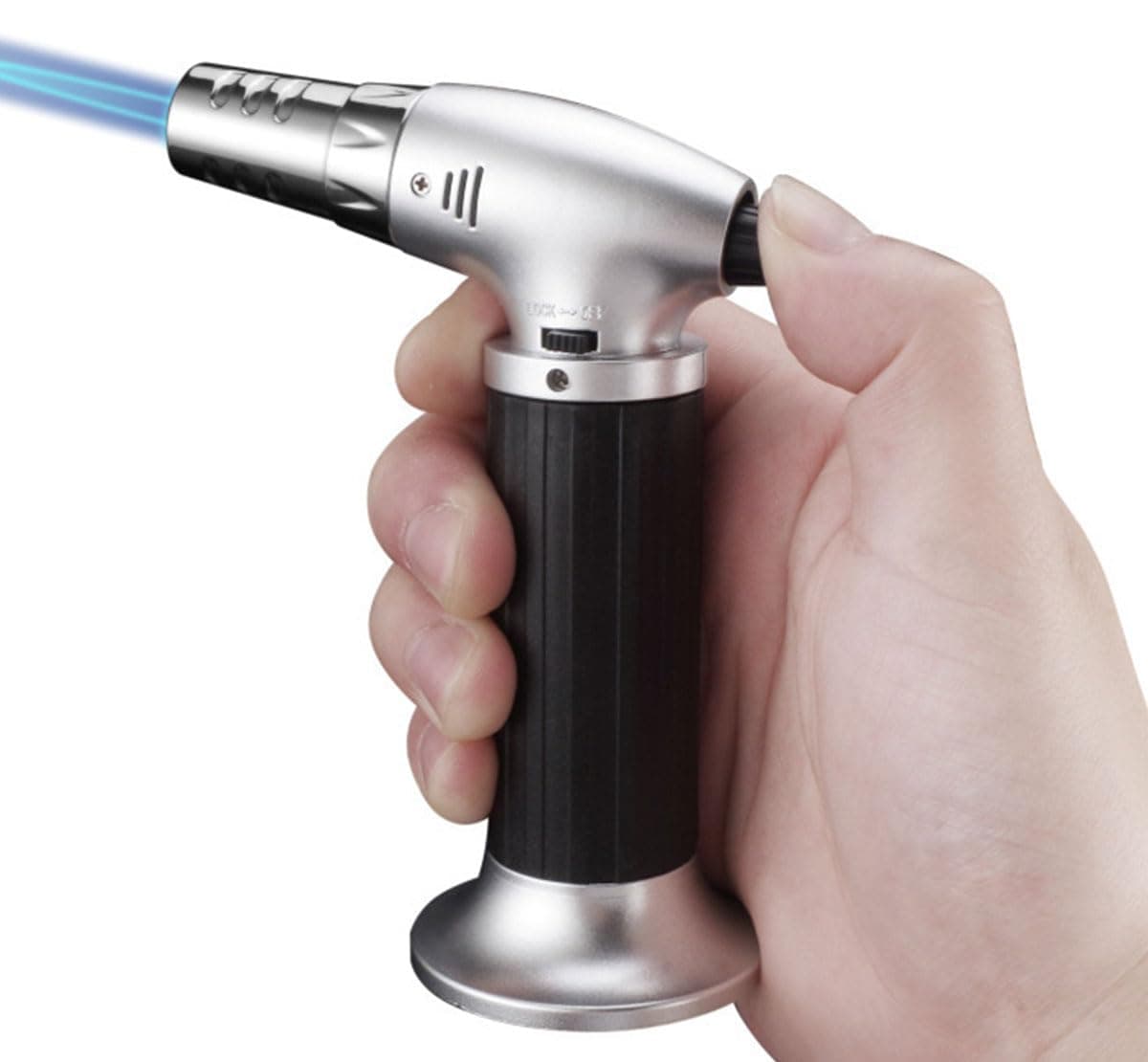 Portable Culinary Blow Torch Chef Cooking Torch Lighter Butane Refillable With Safety Lock For Cooking, Bbq, Baking, Brulee, Creme, Diy Soldering and More, Black(Butane gas not included)