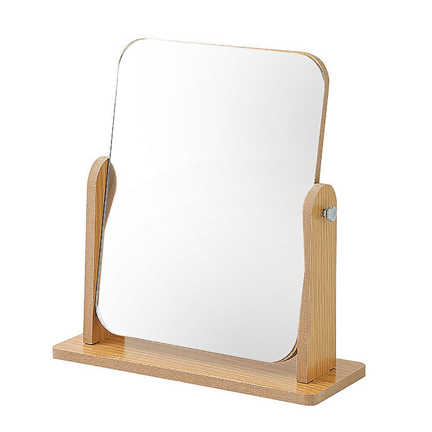 Vanity Mirror Wood Desk Mirror Makeup Mirror Dressing Table Mirror 360° Swivel Desktop Mirror 22 x 23.5CM Square Mirror for Dressing Table Desk, Bathroom, Bedroom, Wood Color