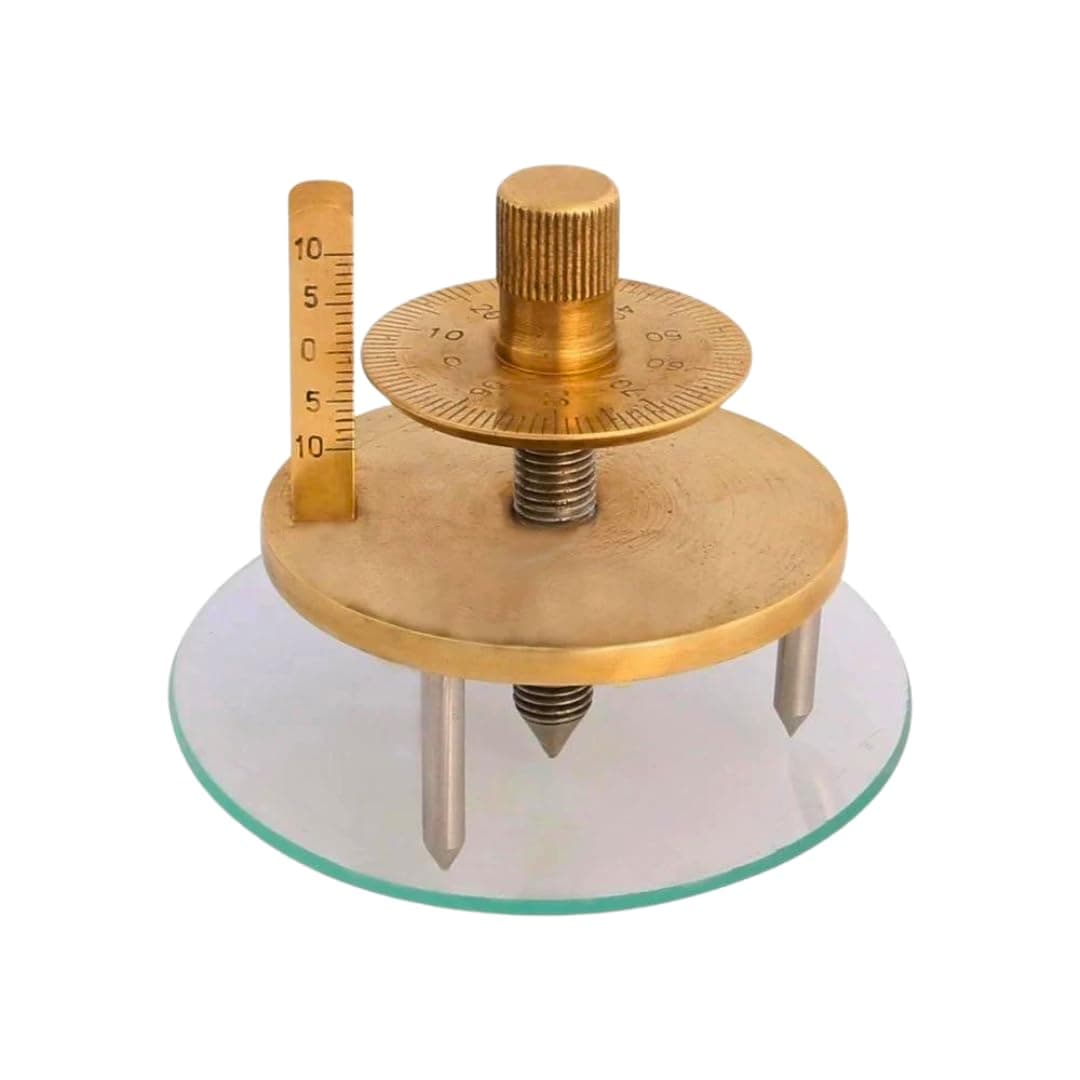 Comet Spherometer - Brass Dial Head - Includes 3 Steel Legs - 1mm Pitch, 0-10mm Micrometer Scale - For Use in Measuring the Radius of Curvature of Spherical Lenses - Double Disk