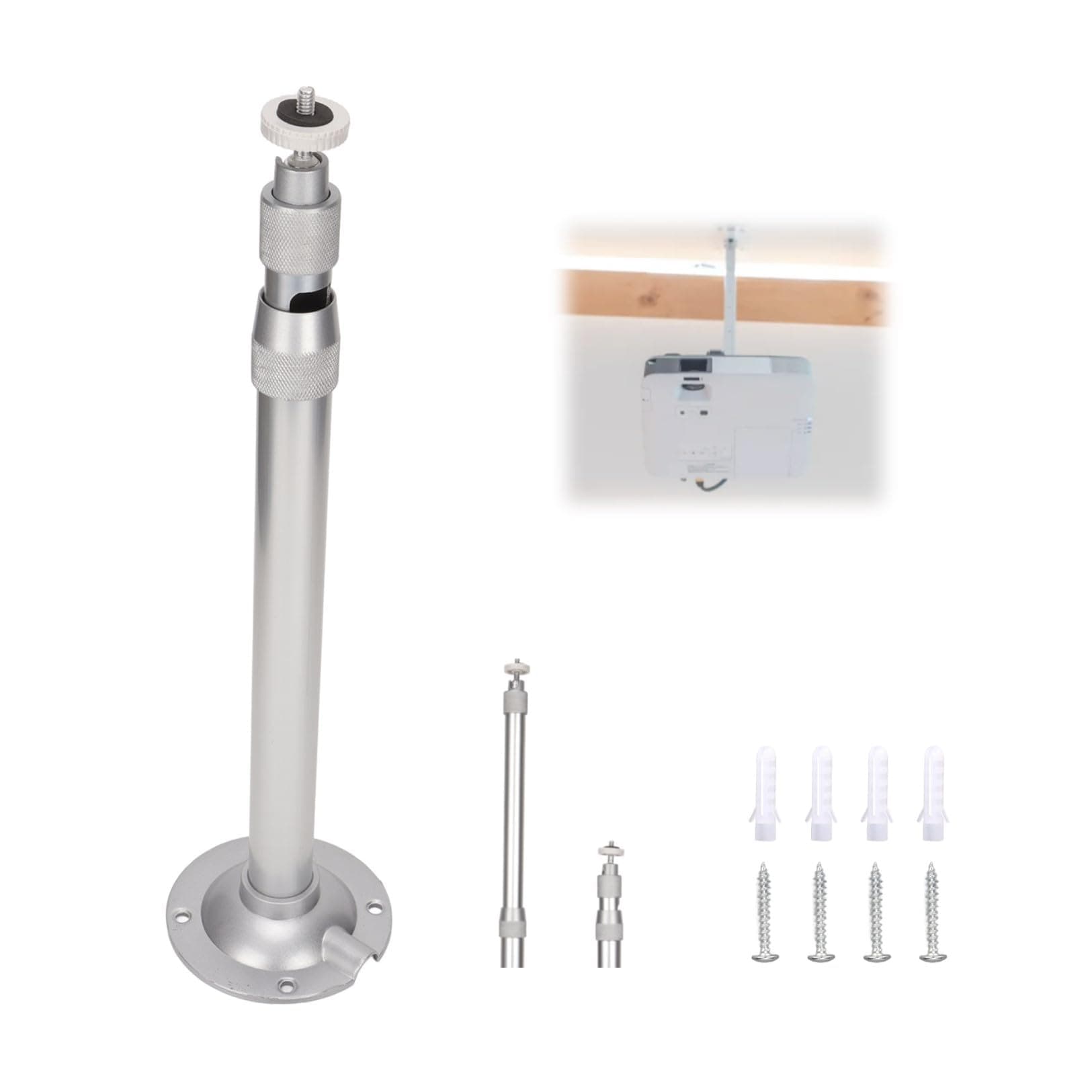 Projector Mount Bracket,Universal 30-60cm Projector Ceiling Mount, 360° Adjustable Projector Wall Mounted Stand,Aluminum Alloy 5kg Load Support,with 1/4in Thread,for Home