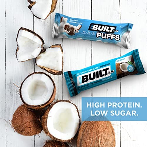 Built Bar 12 Pack High Protein and Energy Bars - Low Carb, Low Calorie, Low Sugar - Covered in 100% Real Chocolate - Delicious, Healthy Snack - Gluten Free (12 Flavor Mixed Box)