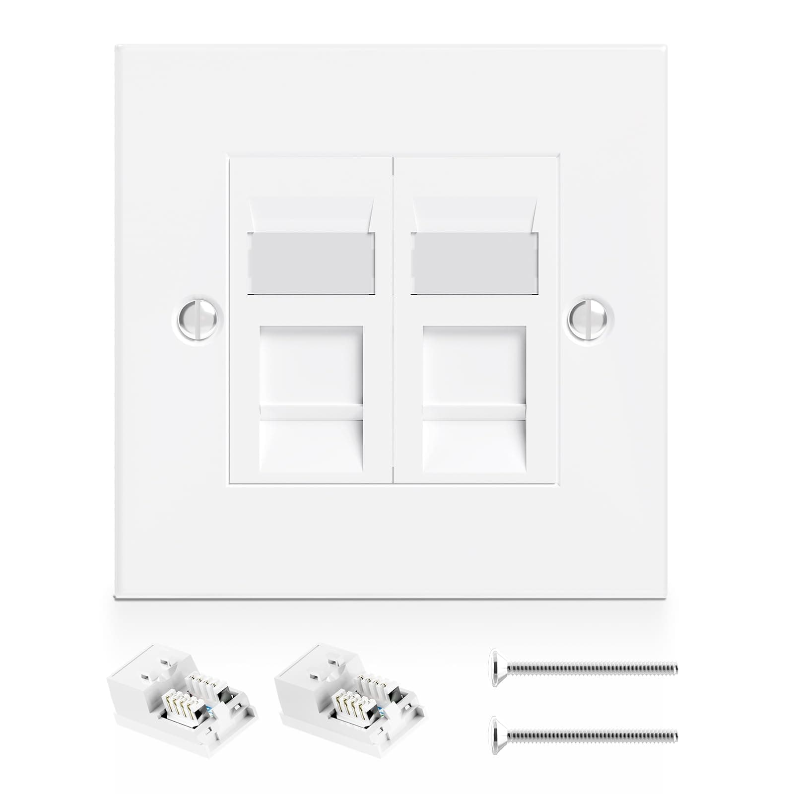 VCELINK RJ45 Socket Cat6 Ethernet Wall Socket Double Port Faceplate Flat Wall Plate for CAT6/CAT5E/CAT5 Network Cable with Keystone Jack Modular 1 Pack