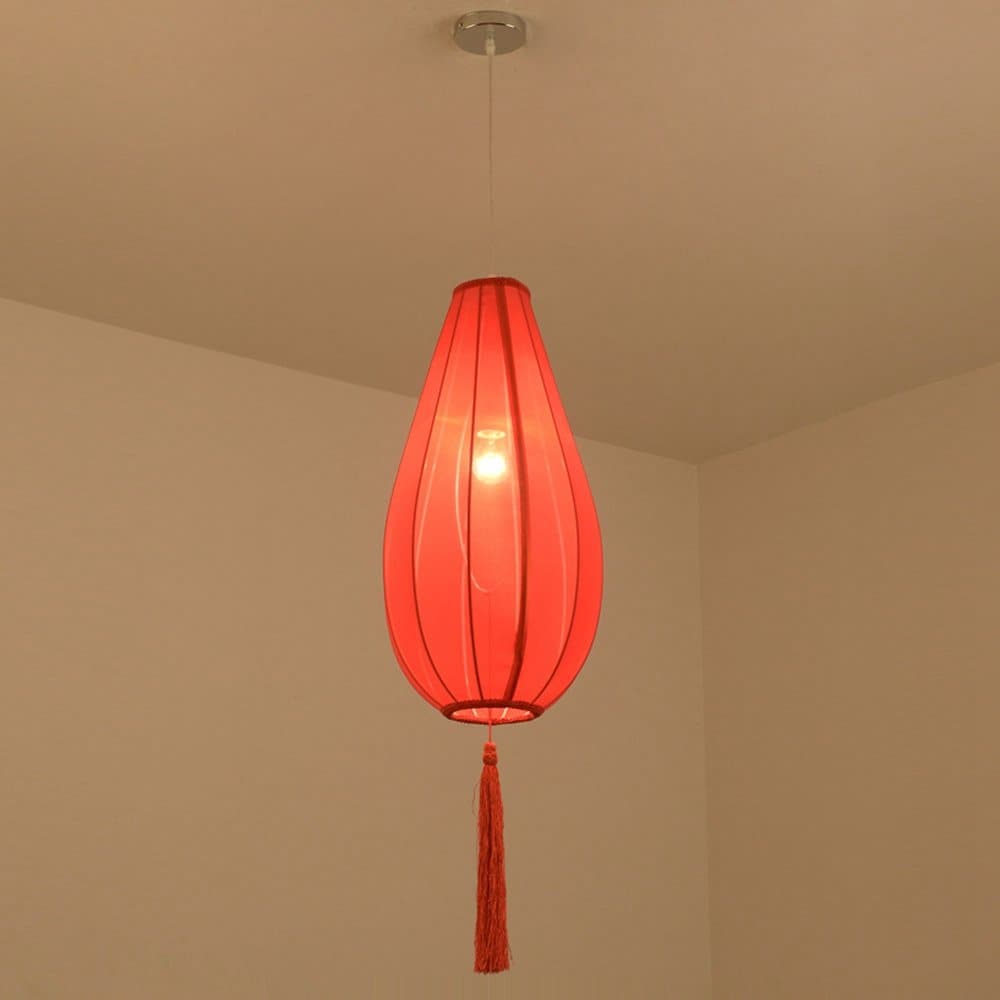 New OOEOE Chinese Red Lanterns Restaurant Ceiling Pendant Light Dining Room Balcony Hanging Lamp Round Ball Pastoral Bedroom Chandelier (C)