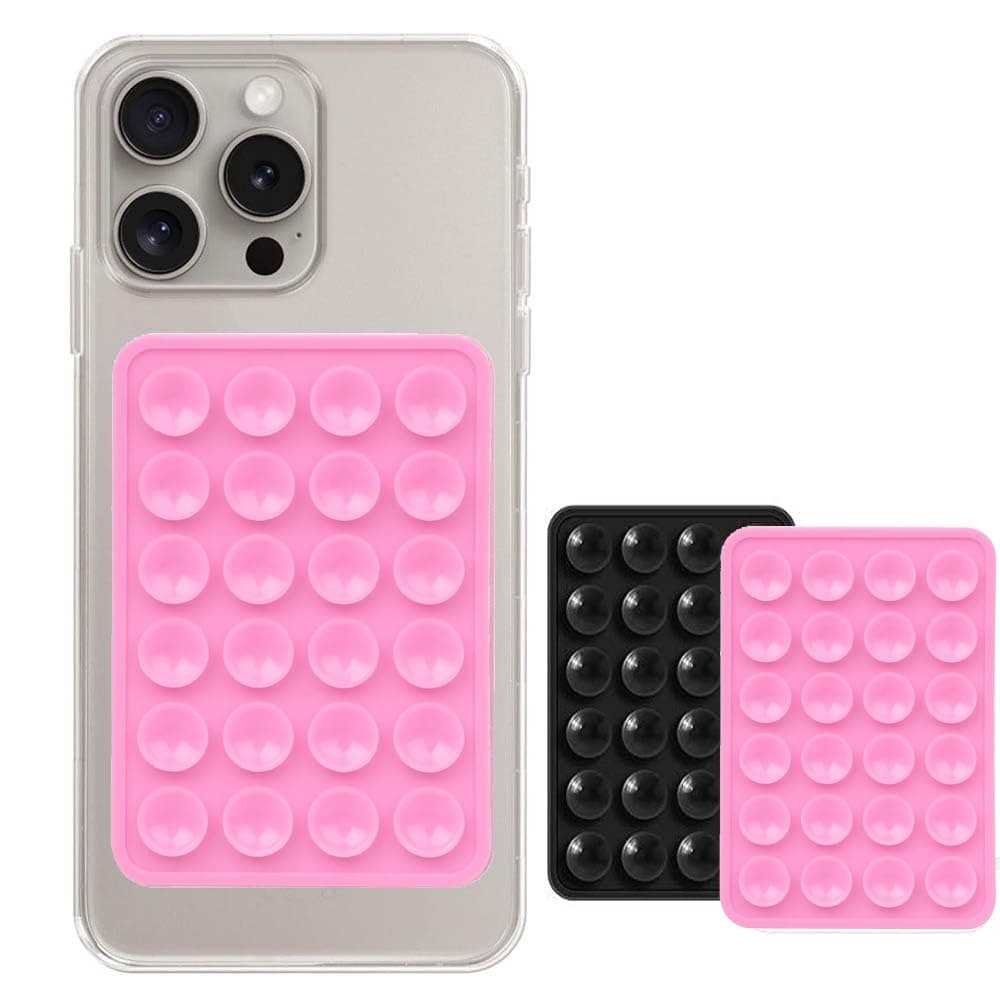 Zuooiec 【2 Pack】 Silicone Suction Phone Case, Double Sided Suction Cup, Silicone Suction Adhesive Phone Case Suitable for Hands Free Mirror Shower Bathroom, Selfies and Videos(Black+Pink)