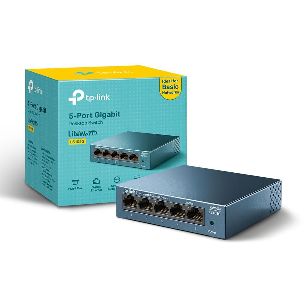 TP-Link LS105G 5-Port Desktop/Wallmount Gigabit Ethernet Switch, Ethernet Splitter, Plug & Play, Desktop, Steel Case
