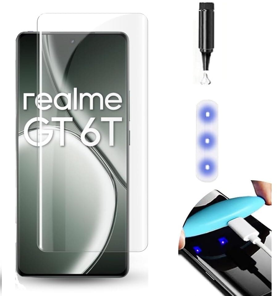 NISHTECH Advanced HD+ Curved UV Tempered Glass Full Screen Protector Designed for Realme GT 6T 5G || Full Screen Coverage with Easy Installation Kit (Anti-Scratch)