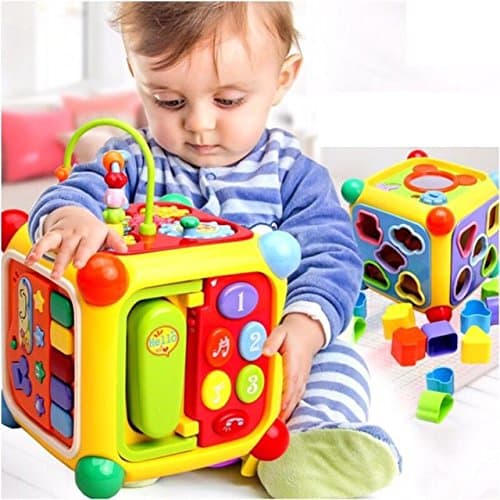 GoAppuGo 6-in-1 Educational Activity Toy for 1 2 3 Year Old Boys Girls Kids Babies (10 pcs Shapes sorter, Phone, Musical Piano, Key, Mirror) Learning Toys, Musical Toys, Baby Birthday Gifts