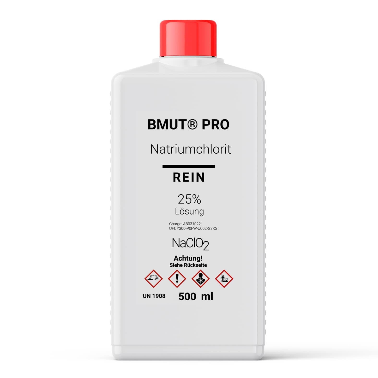 4 x 500 ml Sodium Chlorite 25% Solution, Naclo2, Pure, With Safety Closure