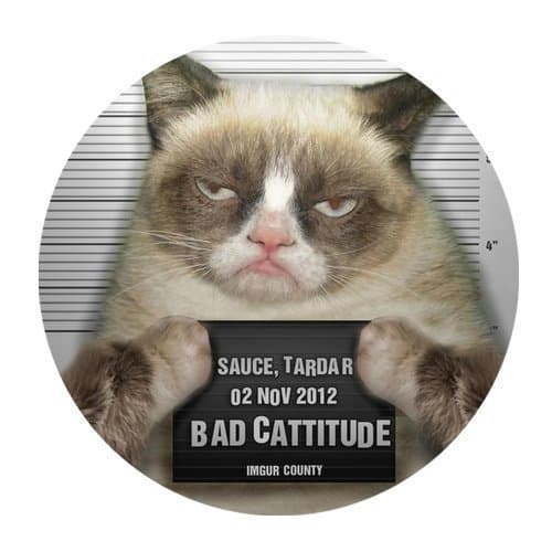 Grumpy Cat Bad Cattitude Personalized Round Mouse Pad