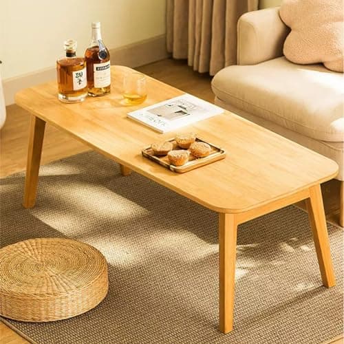Coffee Table Foldable Bamboo Mid Century Desk TV Stand with Open Storage Shelf Center Table for Living Room Furniture RV No Assembly, Natural (47.24 in)