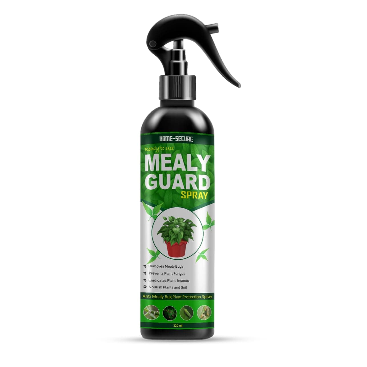 Home-Secure Mealy Guard Mealy Bug Killer Spray | 100% Herbal Ingredients, Chemical-Free Plant Protection | Removes Bugs and Fungus | Anti Mealy Bug Spray-220ml