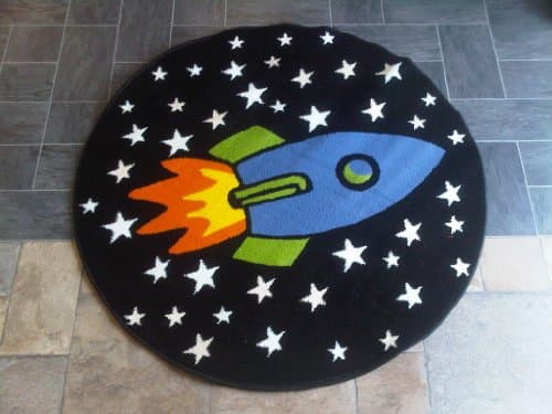 circle rocket and stars rug glow in dark space