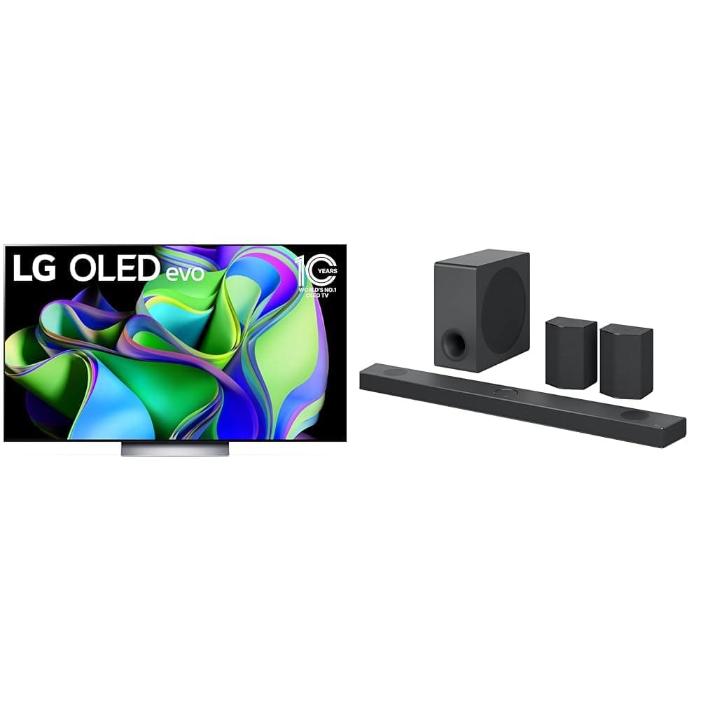 LGC3 Series 65-Inch Class OLED evo 4K Processor Smart Flat Screen TV for Gaming with Magic Remote AI-Powered OLED65C3PUA, 2023 Sound Bar with Surround Speakers S95QR, Black