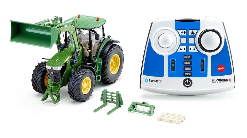 6795 John Deere 7310R Tractor with Front Loader, Green, Metal/Plastic, 1:32, Remote Controlled, Includes Bluetooth Remote Control and Accessories, App Control Possible