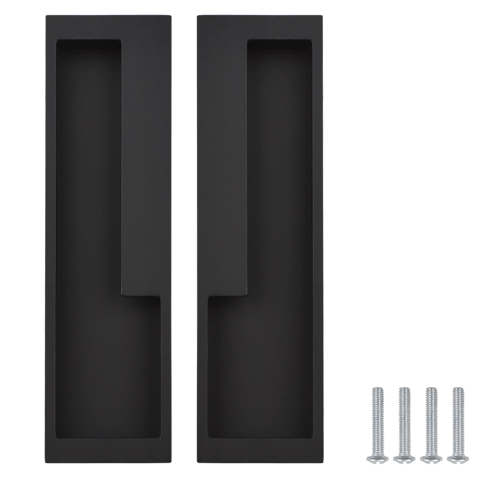 Aluminum Alloy Flush Pull Handles, 2pcs Embedded Sliding Door Handle, 7.95'' Modern Simple Door Pull Handle for Sliding Barn Drawer Cupboard Wardrobe/Matte Black