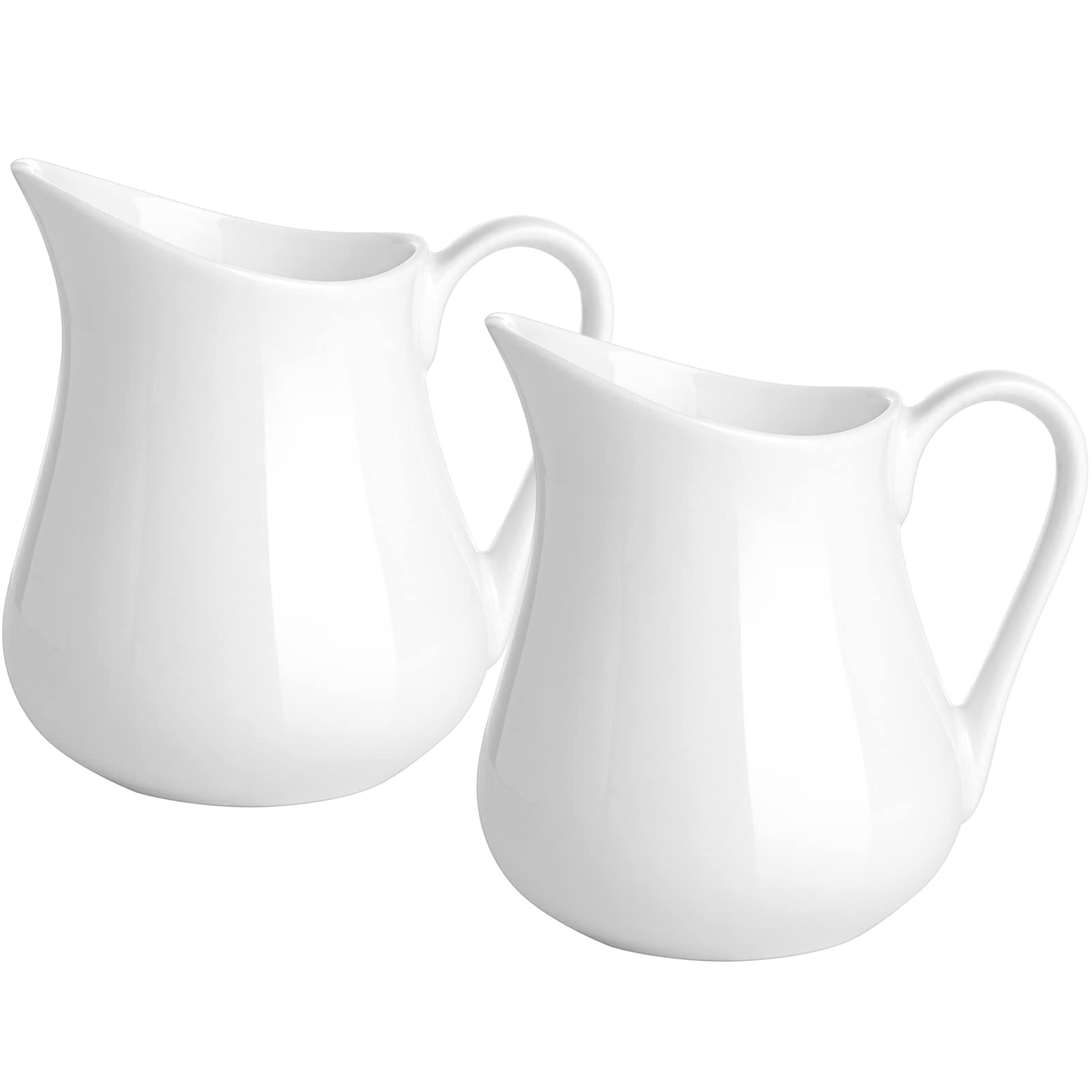 Gurygo 2 Pack 4 Oz Classic White Ceramic Small Creamer Pitcher with Handle- Fine Porcelain Small Milk Pitcher - Ceramic Creamer Container for Coffee Milk Sauces Salad, Microwave & Freezer Safe