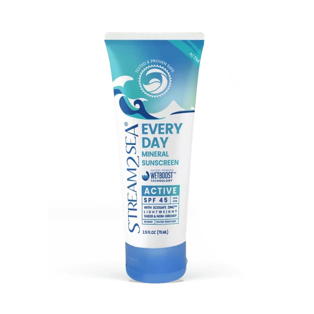 – SPF 45 Every Day Active Mineral Sunscreen | 75 ml Biodegradable & Reef Safe Sunscreen for Face & Body | Non-Greasy, Lightweight & Sheer Mineral Protection Against UVA & UVB by Stream2Sea
