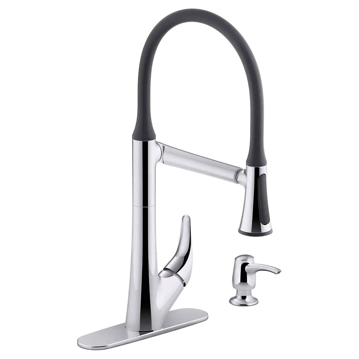 KOHLER R77764-SD-CP Arise Articulating Pull Down Kitchen Sink Faucet, Two Function Sprayhead, Faucet with Pul Down Sprayer and Soap Dispenser, Polished Chrome