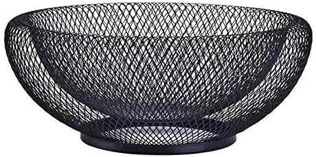 Mesh Fruit Bowl Decorative Fruit Basket Metal Candy Dish Holder Stand for Kitchen Counter Dining Room Table Office, 10 Inch (Black)
