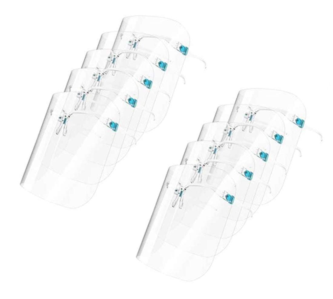 – YU WELL Talitare Safety Face Shields With Glasses Frames (Pack Of 10), Ultra Clear Protective Full Face Shields To Protect Eyes, Nose, Mouth, Anti-Fog Plastic Sanitary Droplet Splash Guard, L
