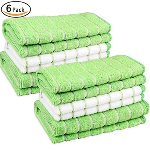 Kleanner 6 Packs Super Premium Microfiber Kitchen Dish Cloth Towel Set,Four Dish Cloth 14 x 14 Inch,Two Dish Towel 15 x 25 Inch,Absorbent Fast Dry Cleaning Towel (Green)