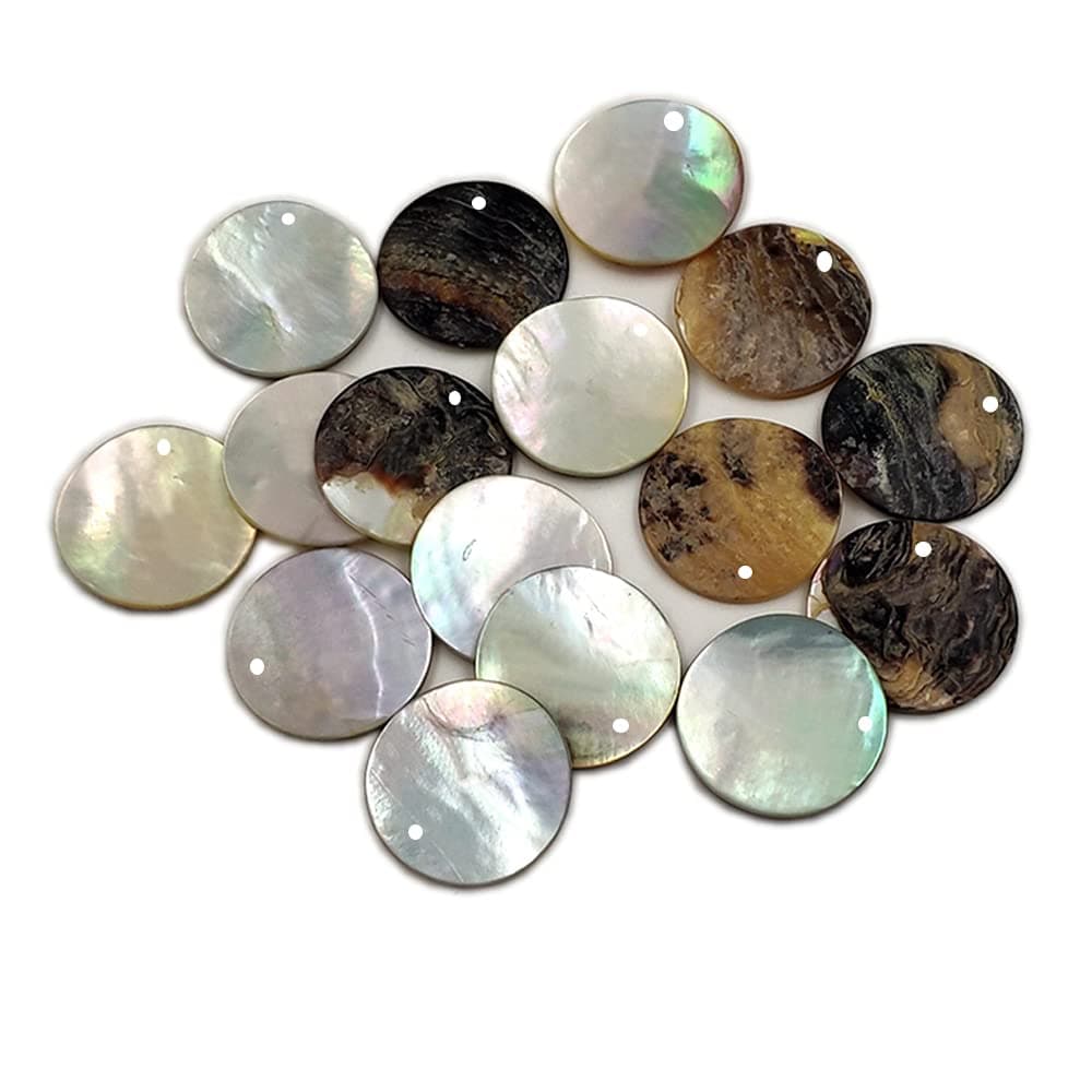 Conbay 110Pcs Mussel Flat Shell Beads with Hole, Round Coin Charm Beads for DIY Jewelry Making and Home Decoration (15mm, Iridescent Back)