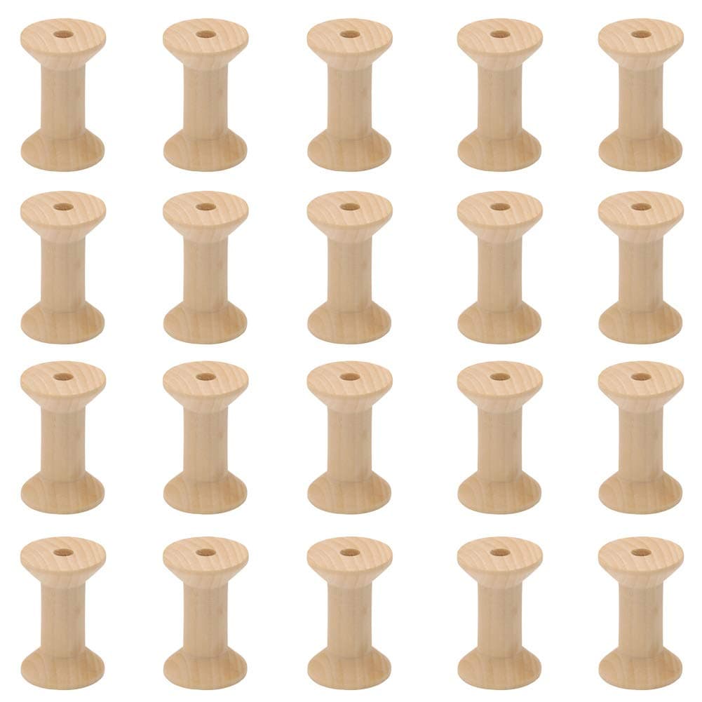 20 Pieces Wooden Empty Spools Empty Sewing Spools Wooden Sewing Bobbins Sewing Thread Ribbon Holder Wooden Empty Bobbins Thread Spool Sewing Tool(27 mm x 16 mm)
