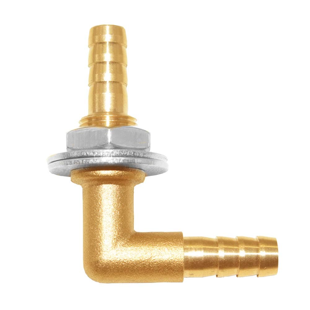 Joywayus Barb Thru-Bulk Head Hex Union 90 Degree L Right Angle Elbow Barbed Brass Fitting with Flat Washer Gasket Water/Fuel/Air (5/16×5/16)
