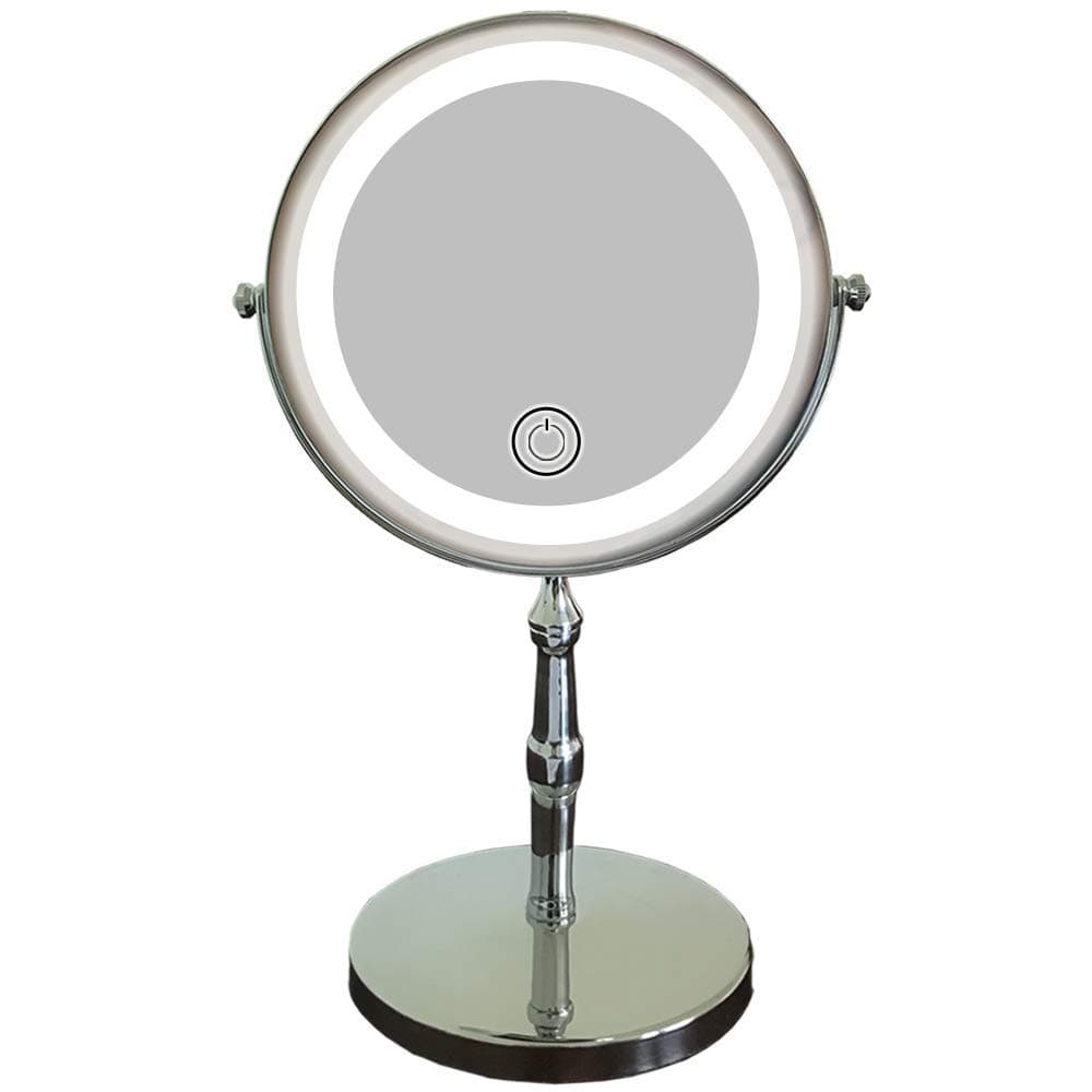 Lansi Lighted Table Makeup Mirror,10X Magnifying Double-sided Cosmetic Mirror with Touch Switch, 7 inch, Round, Chrome Finish