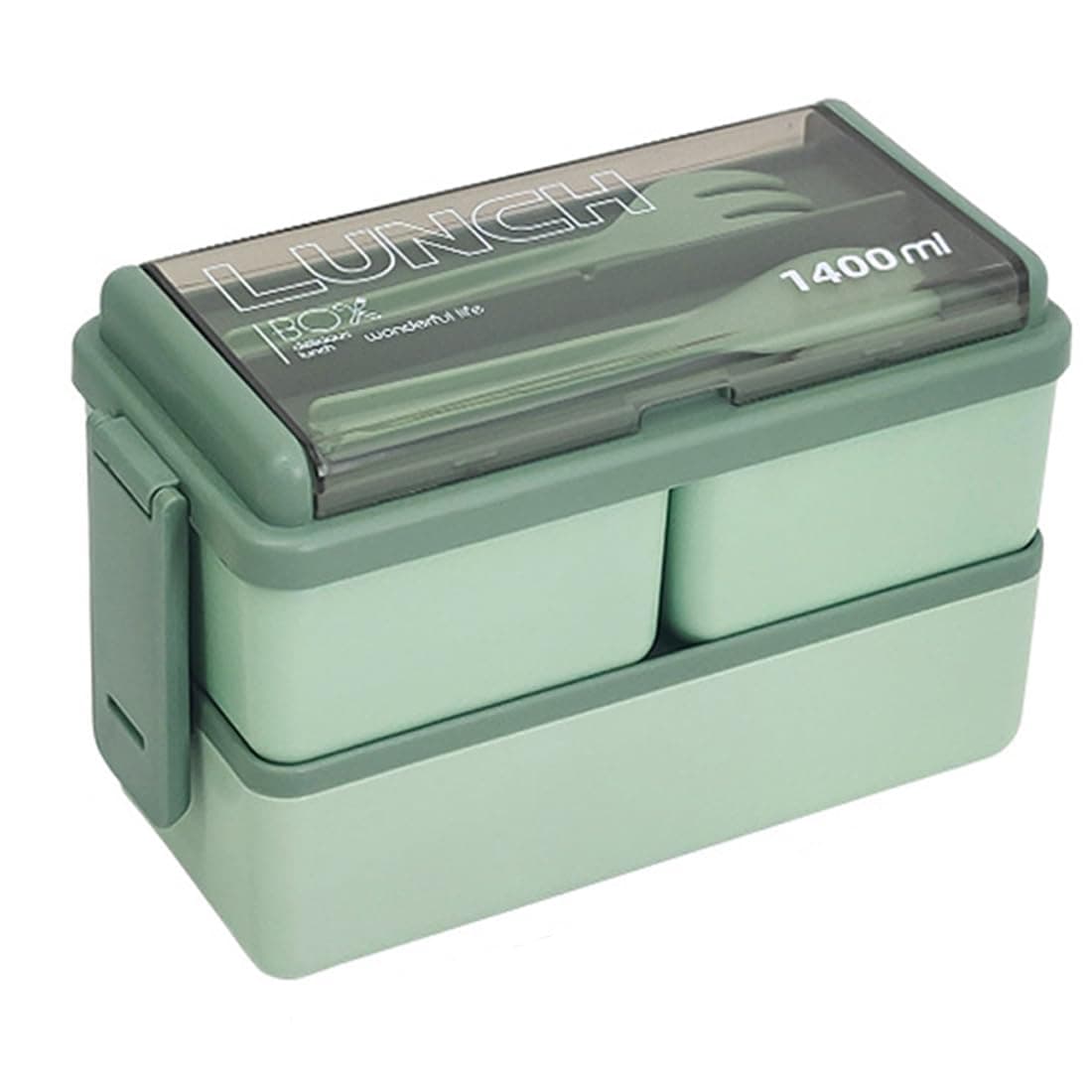 Meider Stackable Bento Box Adult Lunch Box, 1400ml Bento Boxes Lunch Containers, Adult Bento Box with Removable Compartments, Bento Box Lunch Box Microwave Safe (Green)