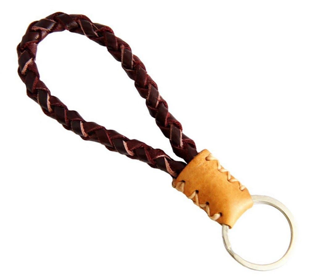 Handmade Red-brown Spiral Braided Loop Genuine Leather Key Chain