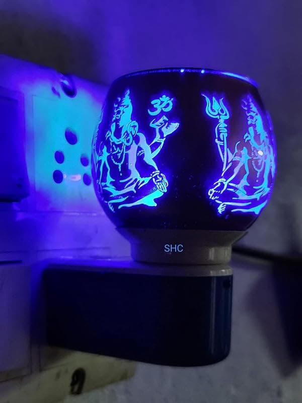 Kapur Dani Electrical Camphor Diffuser. Glass Kapoor Dhani & Essential Oil Diffuser with On Off Switch to Toggle Between Burner & Lamp (Shiva)