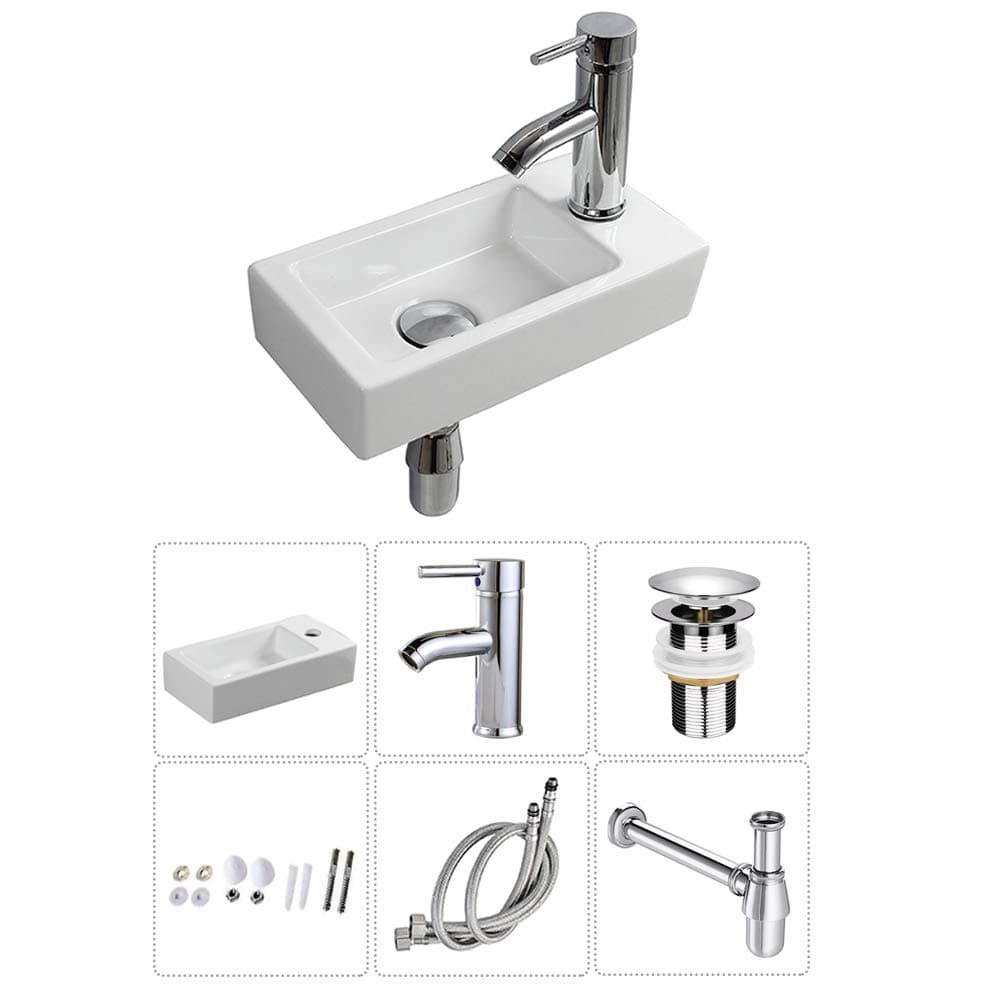 Wall Hung Basin Sink Small Cloakroom Basin Rectangle Ceramic Wash Basin Right Hand (Classic)