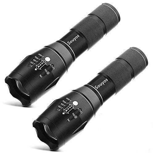 Military Grade Flashlight 2000 Lumen 5 Modes Water Resistant LED Tactical Torch Flash Light, 2 Pack