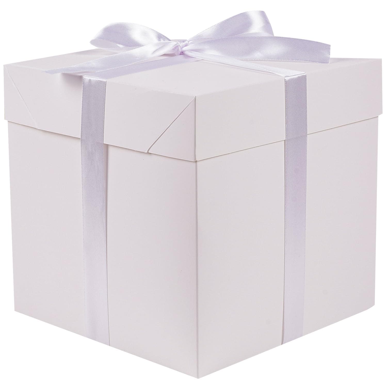 Jaywayang Medium White Gift Box with Lids, Ribbon and Tissue Paper, Collapsible, for Birthday, Anniversaries, Wedding, Mother's Day, 8.7x8.7x8.7 Inches