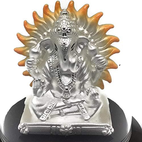 Ganesh Pure Silver (99.5%) Idol/Statue/Murti Round Base(Figurine# 04)