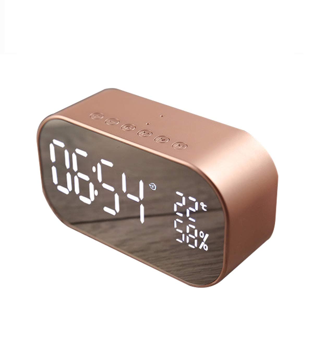 Digital Radio Alarm Clock,Wirless Bluetooth Speaker Clock USB Charging AUX TF Card Play for Desktop(Rose Gold)