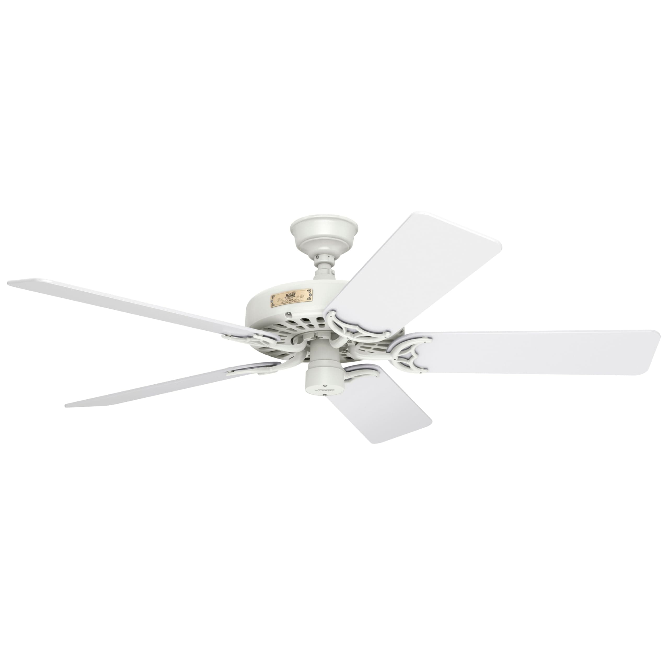 Hunter 52 inch Outdoor or Indoor Ceiling Fan No Light - White Ceiling Fan without Light, For Patio, Porch, Garage, or Living Room, Standard Mount, 5 Blades, Pull Chain - Original 23845, White
