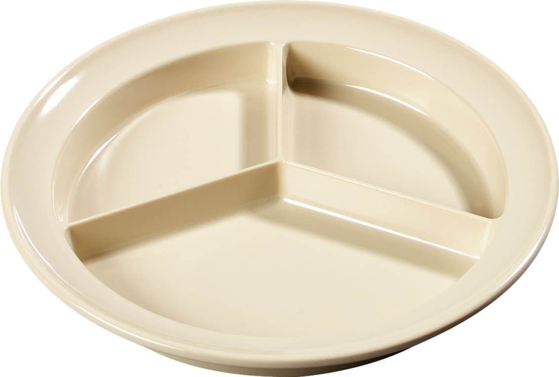 Kingline Divided Plate Deep Compartment Plate with 3 Compartments for Home and Restaurant, Melamine, 8.75 Inches, Tan