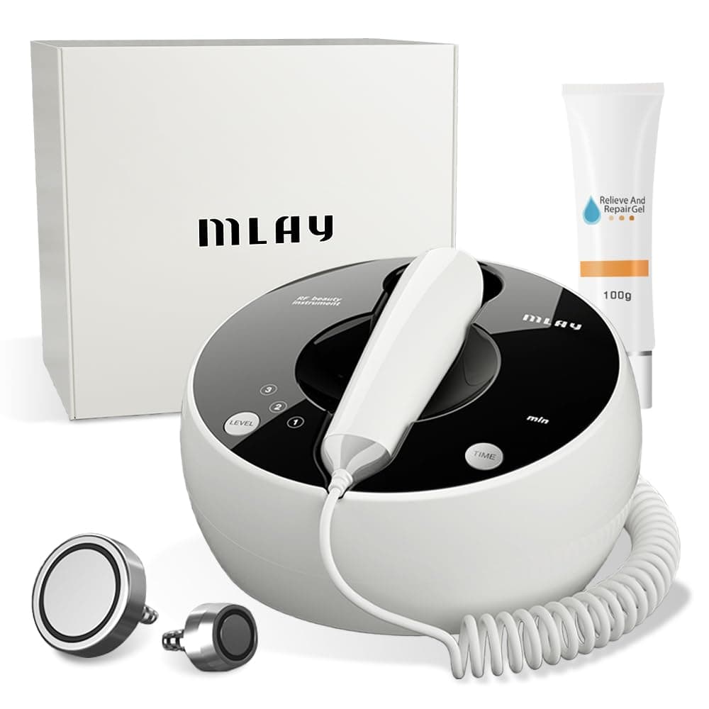 MLAY Professional RF Beauty Machine, Radio Frequency Face Machine with 2 Probes, at Home Radio Frequency Skin Tightening for Lifting, Wrinkle Reducing, Anti Aging - Salon Effects(Gel Included)