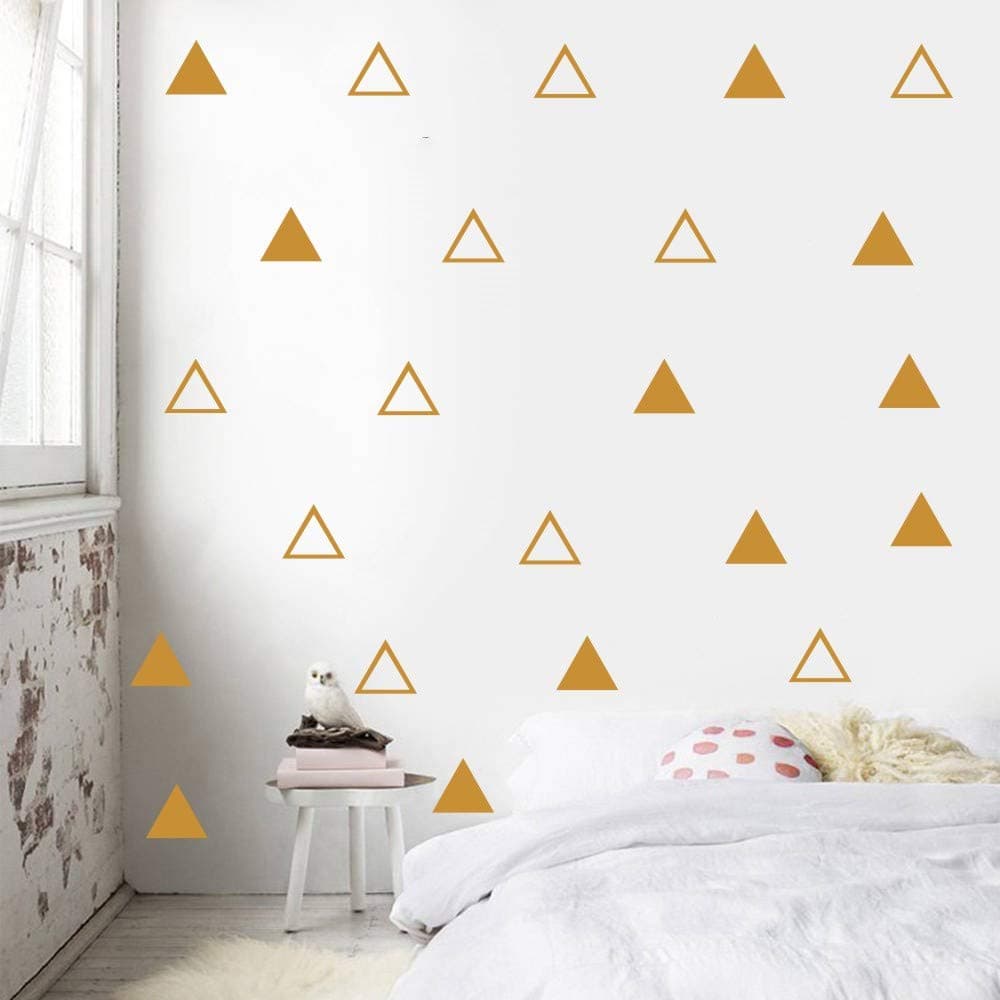 64pcs/set Modern Vinyl Triangles Wall Decal Solid/Outline triangles Pattern Wall sticker DIY Home Decor Kids/Children Room Decor Stickers (Gold)