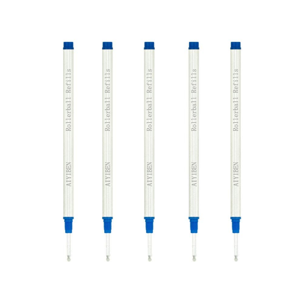 Rollerball Pen Refills - Smooth Writing German Ink and Fine 0.5 mm Threaded Rolling Ball Refills (5 x Blue)