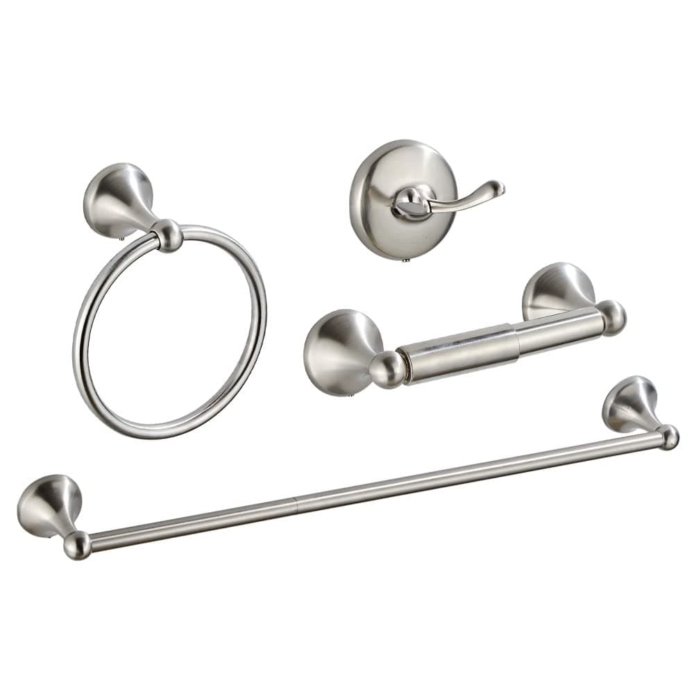 4 Piece Bathroom Accessory Set(Adjustable Towel Bar, Towel Ring, Toilet Paper Holder,Towel Hook), Wall Mounted Bathroom Hardware Accessories Set,Brushed Nickel