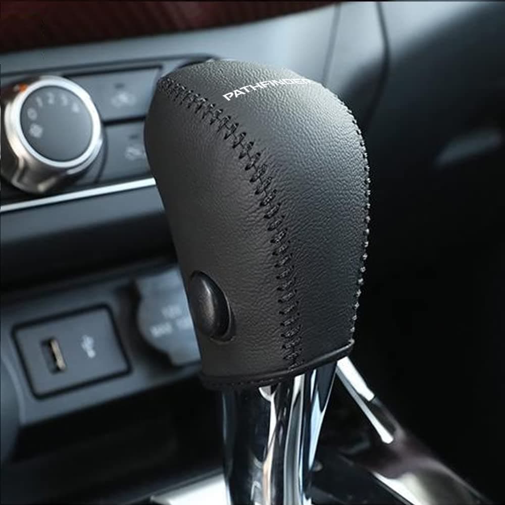Gear Shift Knob Cover Automatic Transmission Boots Shift Lever Leather Sheath for Nissan Pathfinder 2013-2020(Black Stitches)