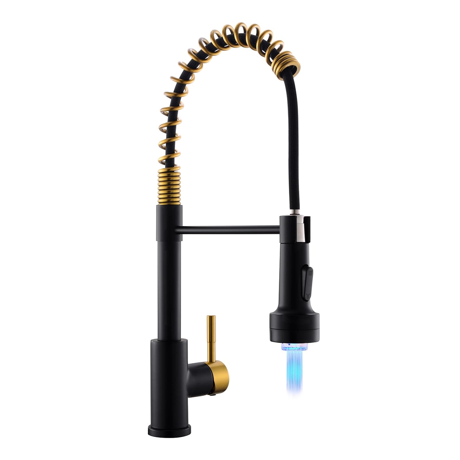 GIMILI Black and Gold Kitchen Faucet with Pull Down Sprayer LED Kitchen Sink Faucet