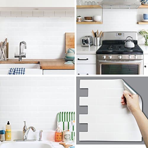 BEAUSTILE Peel and Stick Backsplash Fire retardaut Tile Sheet (2pcs) (Subway L) (Blanc de Blanc)