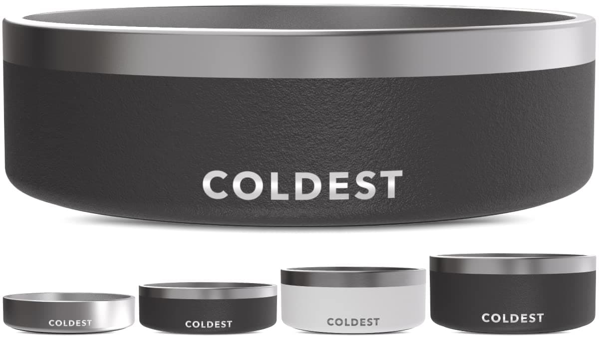 Coldest Dog Bowl - Anti Rust Metal, Non Slip, 3 Layers Insulated Stainless Steel Dog Bowls - Spill Proof & Heavy Duty - Water Bowl for Dogs, Cats & Pets, Dish Washer Safe (42 oz, Stealth Black)
