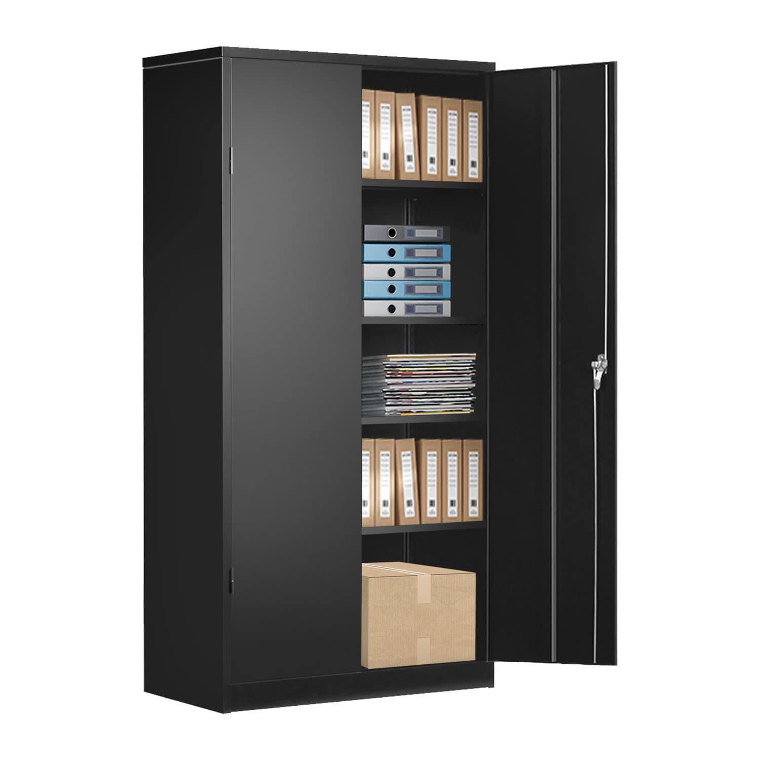 Tall Metal Storage Cabinet with Locking Doors and 4 Adjustable Shelves, 72.05" H x 36.22" W x 18.11", Steel Utility Cabinets for Garage, Home Office, Kitchen Pantry, Classroom, Easy Assemble, Black