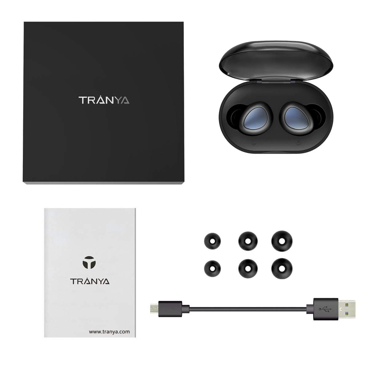 TRANYA Bluetooth 5.0 Deep Bass True Wireless Earbuds Built-in Mic, T3 Sports Wireless Headphones, 6-8 Hours Continuous Playtime, 60 Hours Total Playtime with Charging Case, IPX5 Water Proof, Blue
